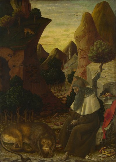 風景の中の聖ヒエロニムス、c。 1440 作： Bono da Ferrara