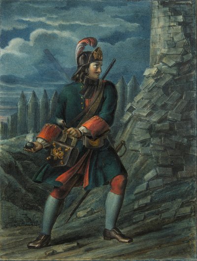 1712年、1830年代末のプレオブラジェンスキー連隊のグレナディア 作： Boris Artemyevich Chorikov