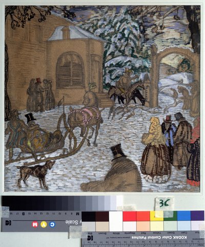 Alexander Pushkin (1799-1837) による小説 Dubrovsky の挿絵 (A. Pushkin による小説 Dubrovsky の挿絵)。 ボリス・ドミトリエヴィッチ・グリゴリエフ (1886-1939) の作品、紙に水彩、グワッシュ、インク、鉛筆 作： Boris Dmitrievich Grigoriev