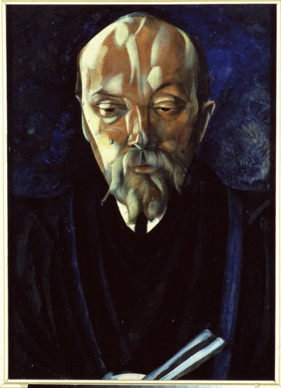 芸術家ニコラス (ニコラス) レーリッヒ (1874-1947) の肖像 (芸術家 N.レーリッヒの肖像)。 ボリス・ドミトリエビッチ・グリゴリエフ (1886-1939) の作品、ダンボールにテンペラ 作： Boris Dmitrievich Grigoriev