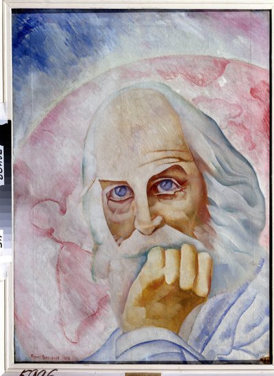アメリカの作家ウォルト・ホイットマン (1819-1892) の肖像 (Portrait of the American Author W. Whitman)。 ボリス・ドミトリエビッチ・グリゴリエフ (1886-1939) の絵画、キャンバスに油彩 作： Boris Dmitrievich Grigoriev