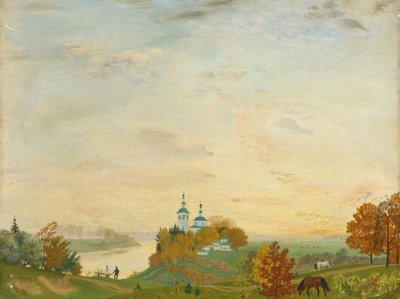川の上、秋、1919 作： Boris Mikhailovich Kustodiev