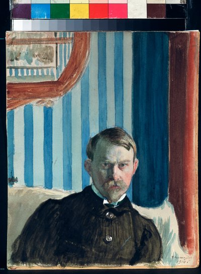 Autoportrait (Self Portrait) - Boris Mikhailovich Kustodiev (1878-1927) の作品、紙に水彩、グワッシュ、インク 作： Boris Mikhailovich Kustodiev