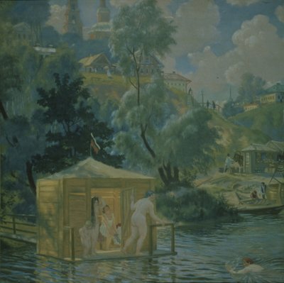 入浴者、1921年 作： Boris Mikhailovich Kustodiev