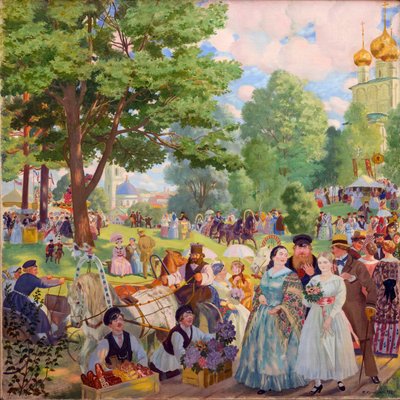 サント・トリニテの祭日 par Kustodiev, Boris Michaylovich (1878-1927).油彩・キャンバス 作： Boris Mikhailovich Kustodiev