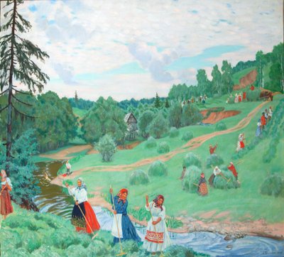 干し草作り、1917 作： Boris Mikhailovich Kustodiev