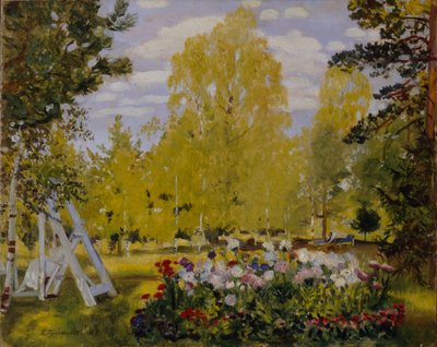 花壇のある風景 作： Boris Mikhailovich Kustodiev