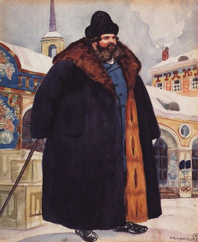 毛皮のコートを着た商人、1920 作： Boris Mikhailovich Kustodiev