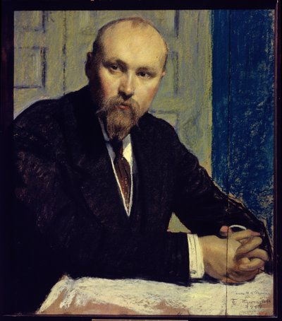 アーティストNicolas Roerich（1874-1947）の肖像（アーティストN.Roerichの肖像）。 Boris Michaylovich Kustodiev (Koustodiev) (1878-1927) の作品、ボール紙にパステル 作： Boris Mikhailovich Kustodiev