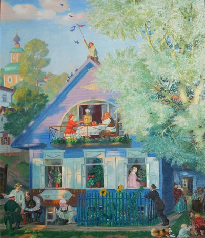 小さな青い家、1920 作： Boris Mikhailovich Kustodiev