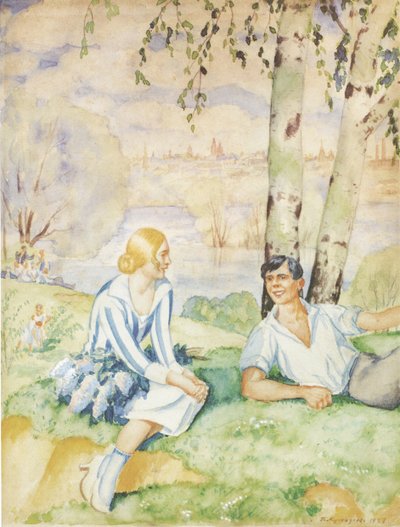川岸の春、1927年 作： Boris Mikhailovich Kustodiev