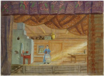 演劇Virineyaのステージデザイン、Lidia Seyfullina、1925年 作： Boris Mikhailovich Kustodiev