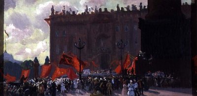 1920年、1921年7月19日、ペトログラードのウリツキー広場での第2回コミンテルン会議開会式典のための研究（91240を参照） 作： Boris Mikhailovich Kustodiev