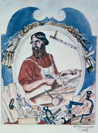 大工、1918年。 作： Boris Mikhailovich Kustodiev