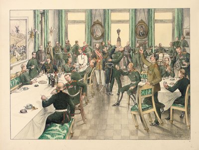1877年10月12日にエゲルスキー近衛連隊が参加したテリシュの戦いを記念して開催された伝統的な朝食 作： Boris V. de Heroys