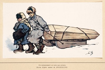 ロシアの埋葬（Histoire des Soviets, pub.1922年（カラーリトグラフ）。 作： Boris Vasilievich Zvorykin