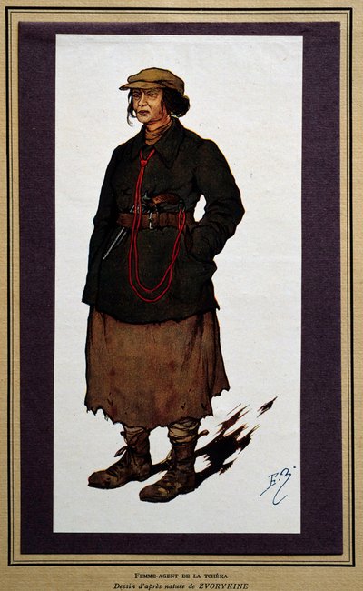 ロシア：ロシア革命チェカの女性エージェント。ボリス・ズボリキーン（1872-1935）のドローイング 作： Boris Vasilievich Zvorykin