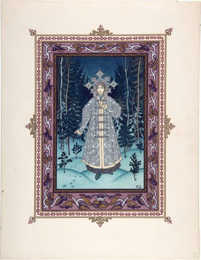 Snegourotchka ( ou Snegourka, la Fille de neige) - 童話「スネグロッホカ」の挿絵 par Zvorykin, Boris Vasilievich (1872-after 1935), c. 1925 - カラーリトグラフ, 27,3x20,5 - Private Collection 作： Boris Vasilievich Zvorykin