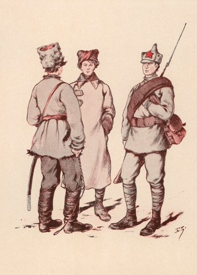 ソビエト赤軍の兵士たち（カラーリトグラフ 作： Boris Vasilievich Zvorykin