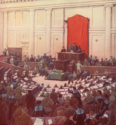 10月革命後、ペトログラードで開催された唯一のロシア制憲議会 作： Boris Vasilievich Zvorykin