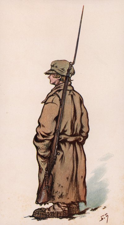 ロシア内戦、赤軍の若い兵士（カラーリトグラフ 作： Boris Vasilievich Zvorykin