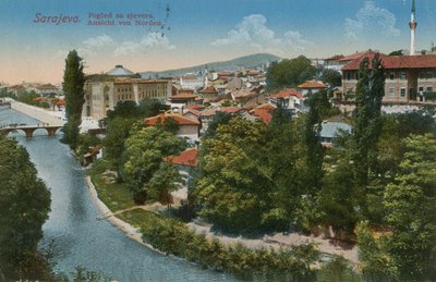 サラエボ-市の北を望む。 1913年に送られたはがき。 作： Bosnian Photographer