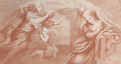 受胎告知、左がガブリエル、右が聖母、1784 年。 作： Bossi