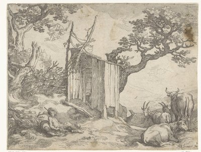 アルガスとイオが牛に、マーキュリーが空にいる風景 田園風景（連載タイトル） 作： Boëtius Adamsz. Bolswert
