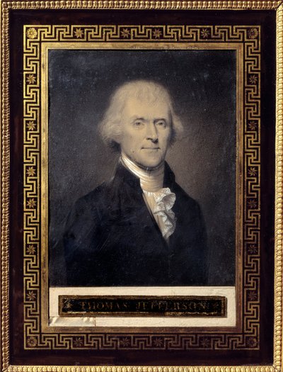 トーマス・ジェファーソン (1743-1826) の肖像 1801 年から 1809 年までの米国大統領 - バウチ (19 世紀) による描画、黒い石、チョークトップ 寸法: 0,25 x 0,20m - マルメゾン、シャトー美術館 - の肖像 トーマス・ジェファーソン (1743-1826) - Bouc による描画 作： Bouch