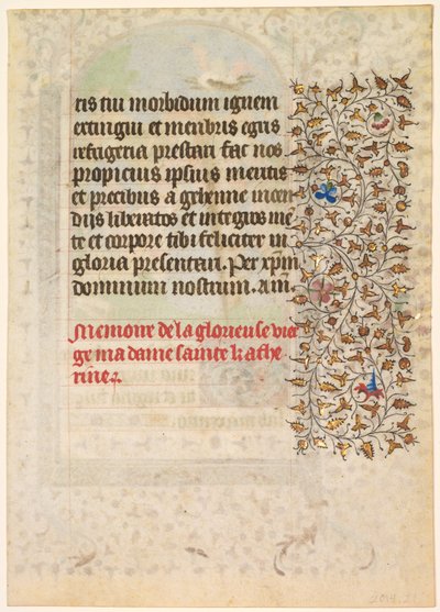 ブック・オブ・アワーズからの葉っぱ：テキスト対、c。 1415年。 作： Boucicaut Master