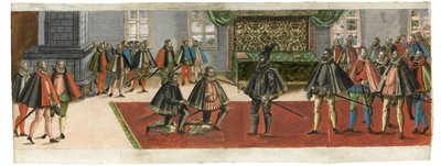 騎士の称号1587年の『Ordentliche Beschreibung mit was stattlichen Ceremonien...』より。 作： Boys