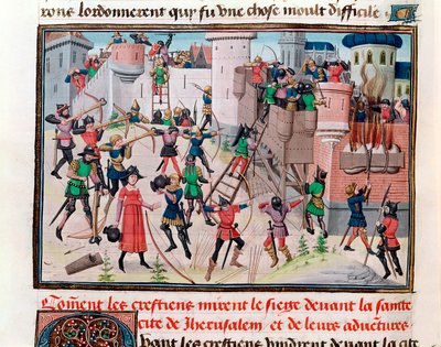 Ms 5089-90デイビッドオーベールによるクロニクデエンペラーからの十字軍の1人の間のクリスチャンによるエルサレムの包囲、1462 作： Brabant School