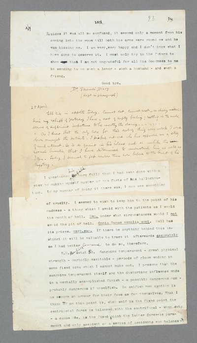 93ページ 第5章 スワード博士が患者のレンフィールドについて書いた蓄音機日記の一部（ブラム・ストーカーの「ドラキュラ」オリジナル・タイプ原稿より）（印刷 作： Bram Stoker