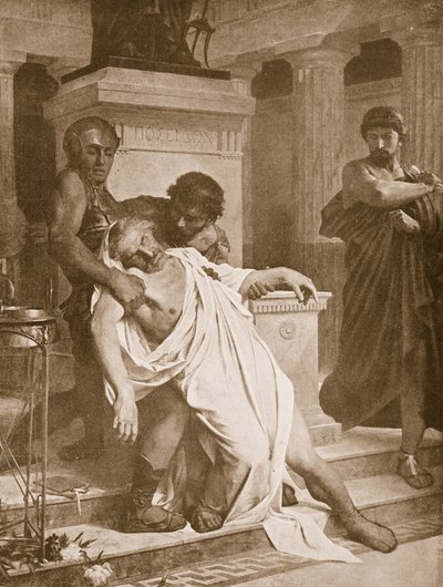 デモステネスの死、「ハチソンの歴史」のイラスト、1910年頃 作： Bramtott