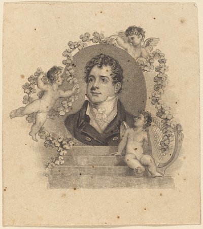 キューピッドに囲まれた若い紳士の肖像画。 バイロン卿？ 作： British 19th Century