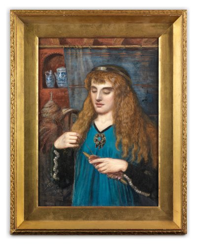 A Maiden Winding Wool、1890年頃（カードにグワッシュ、水彩、ボディカラー） 作： British School