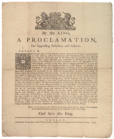 反乱を抑制するための宣言…、1775年8月23日 作： British School