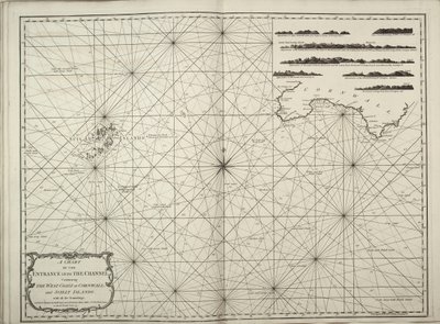コーンウォールの西海岸とサイリー諸島を含む海峡の入り口の海図。 作： British School