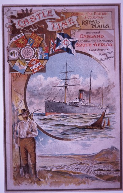 1898年にケープタウンからロンドンまで航海したタンタロン城の乗客のリストが記載されたキャッスルラインの小冊子（カラーリソ） 作： British School