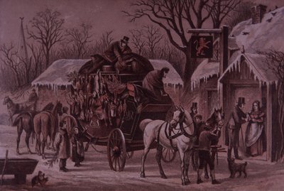 路上でのクリスマス、コーチはお祝いのゲームを積んでいます 作： British School