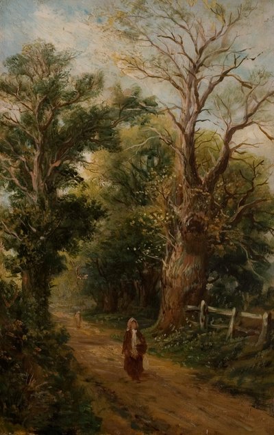 Country Lane、おそらくChurch Lane、Allesley、1880年頃（キャンバスに油彩） 作： British School