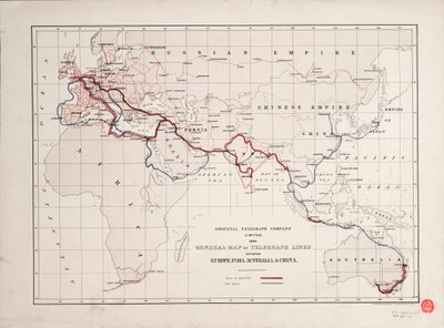 ヨーロッパ、インド、オーストラリア、中国間の電信線路の全体図 作： British School