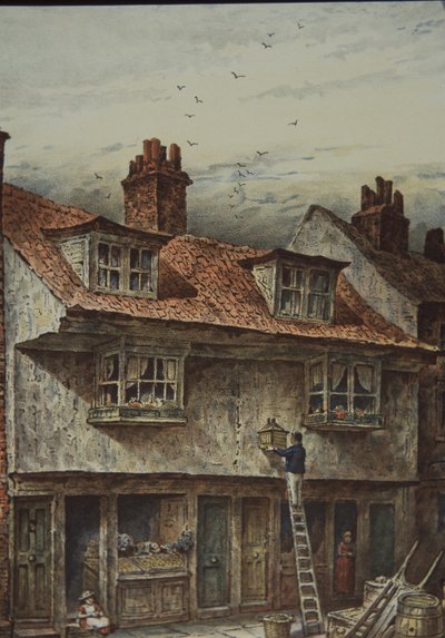 ホルボーンとクラーケンウェルの間のロンドンのサフランヒルの家、1883年頃（カラーリソ） 作： British School
