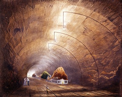 産業革命: マンチェスター - リバプール線の鉄道トンネル。 「リバプールとマンチェスターの鉄道」から取られたプレート、ロンドン 1832 年。 作： British School