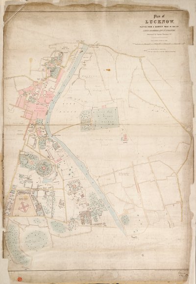 ラクナウの見取り図。1856年、第52歩兵中尉ムーサムによる測量図から作成。Lt. Infantry.(1856年頃（絹、紙）。 作： British School