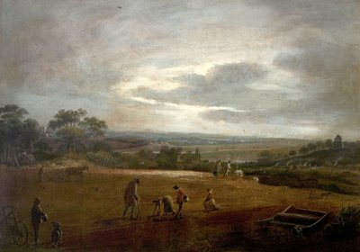 Plowing and Dibbling Beans (キャンバスに油彩) 作： British School