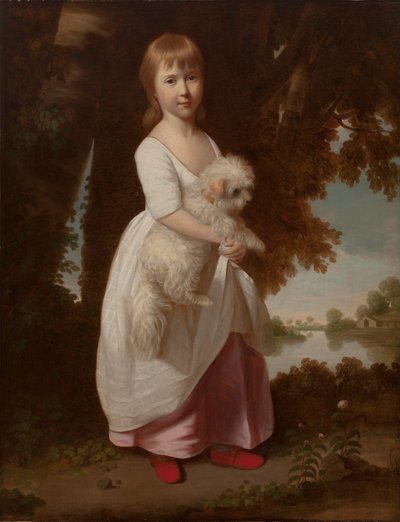 マルタのスパニエルを保持している少女の肖像画 作： British School
