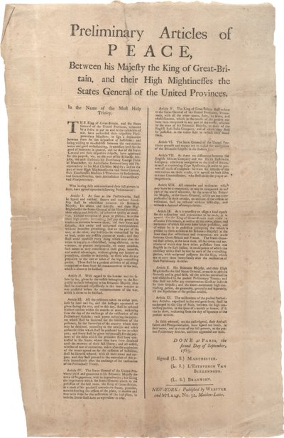 1783年9月2日、...イギリスと...州間の平和に関する予備記事 作： British School