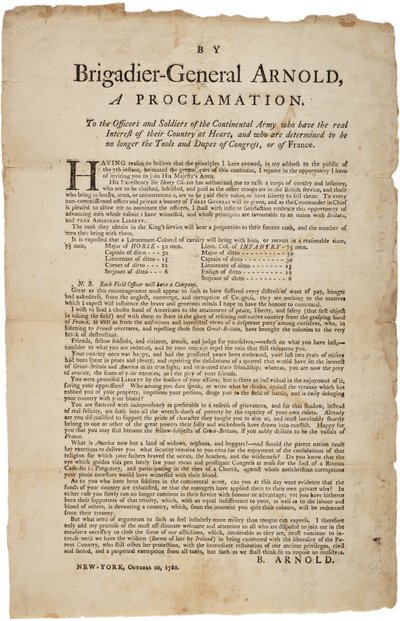 1780年10月20日、大陸軍の将校と兵士への宣言 作： British School