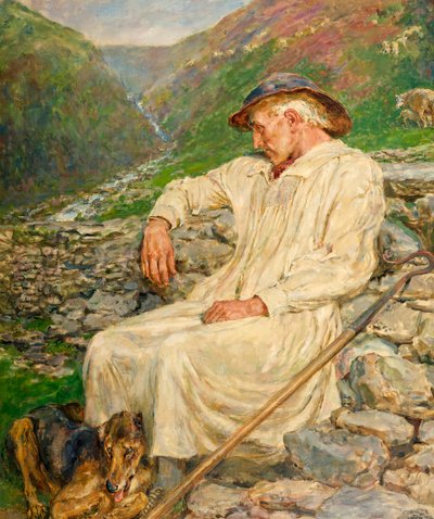 マイケルと未完成の羊小屋、キャンバスに油彩1920 作： Briton Riviere